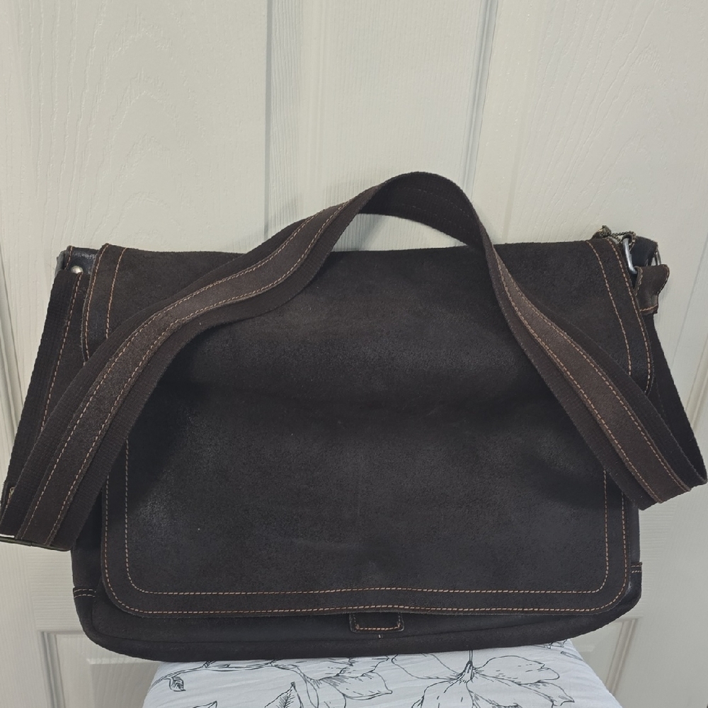 Dark Brown Distressed Leather Messenger Bag